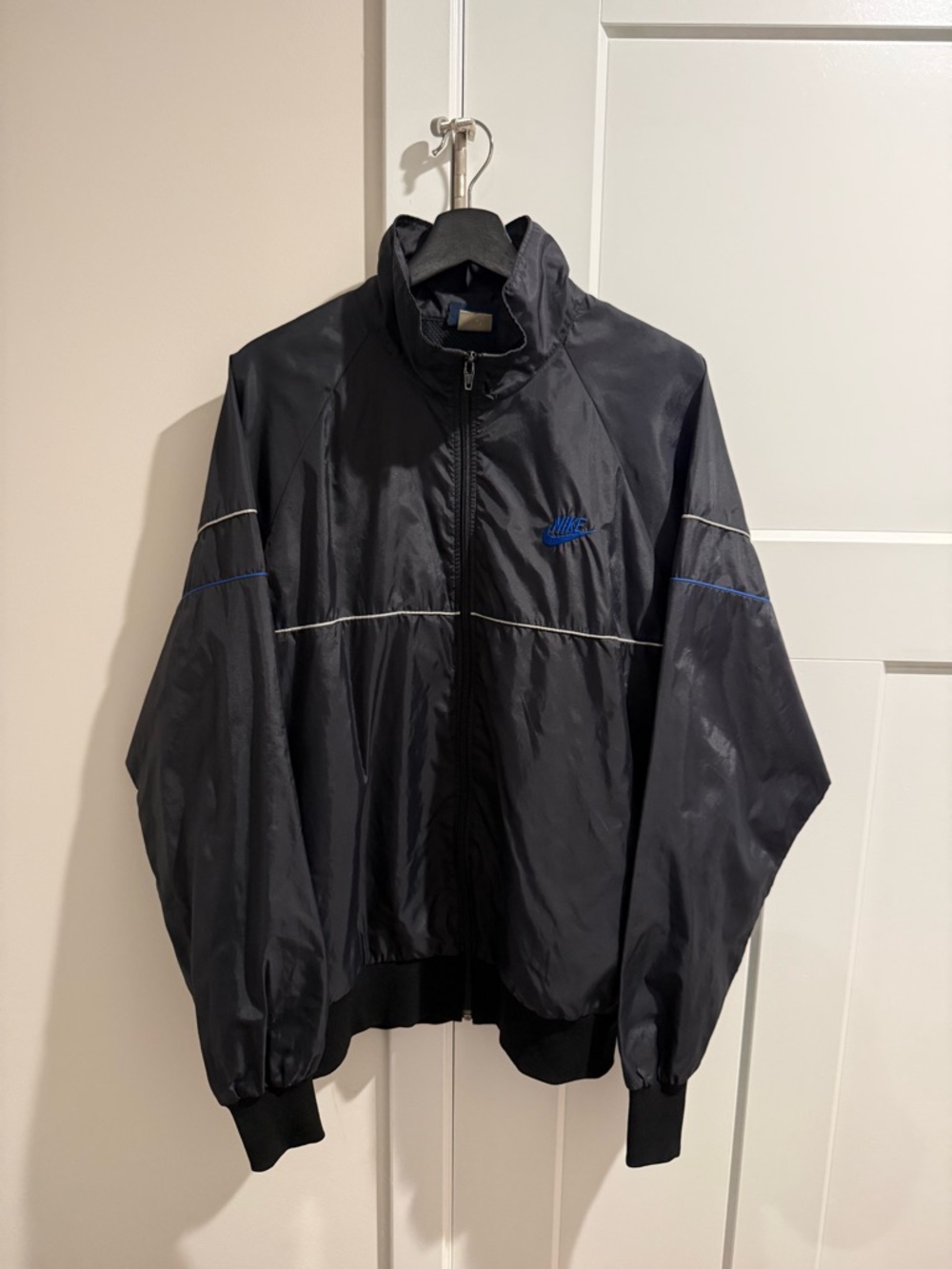 Vintage Nike Windbreaker Jacket Men's XL Black Blue 80s 90s Track Shell Blue Tag